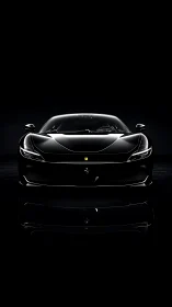 Front view of black sports coupe in low key lighting.