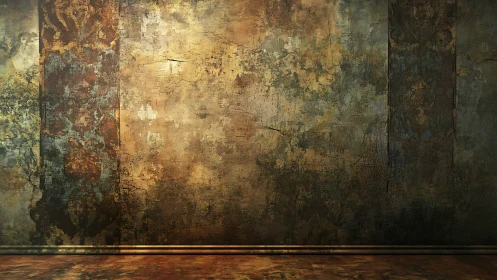 Textured industrial wall surface shows layered patina and decay