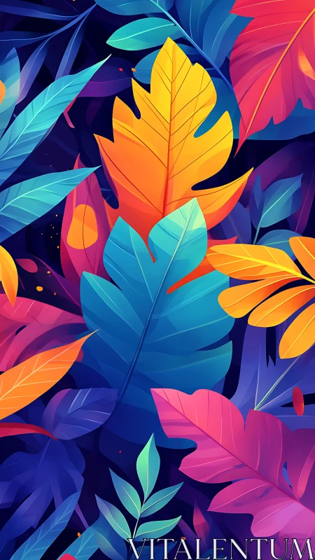 Stylized overlapping tropical leaves in saturated gradients