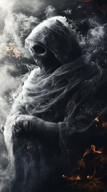 Smoke clad reaper listens quietly to the whispers of embers