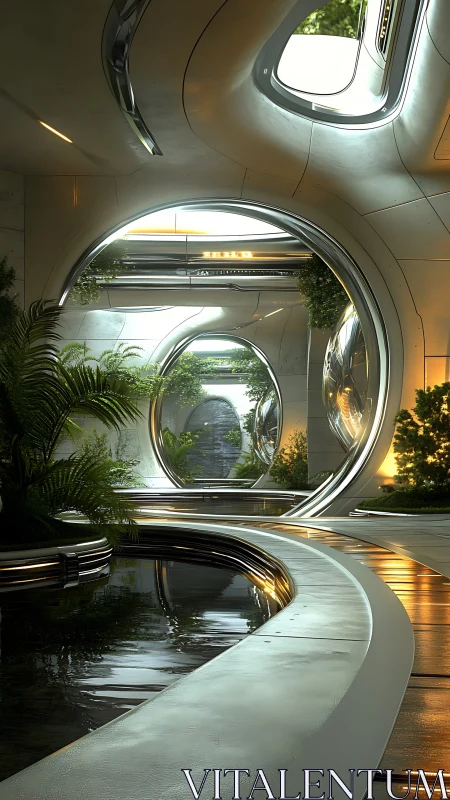 Spiraling Sanctuary: Futuristic Pods Nesting in Verdant Luminescence.