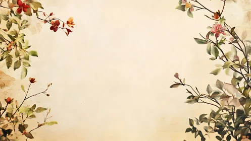 Delicate watercolor florals framing warm parchment space.