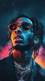 Bold portrait glows with neon color and confident street style