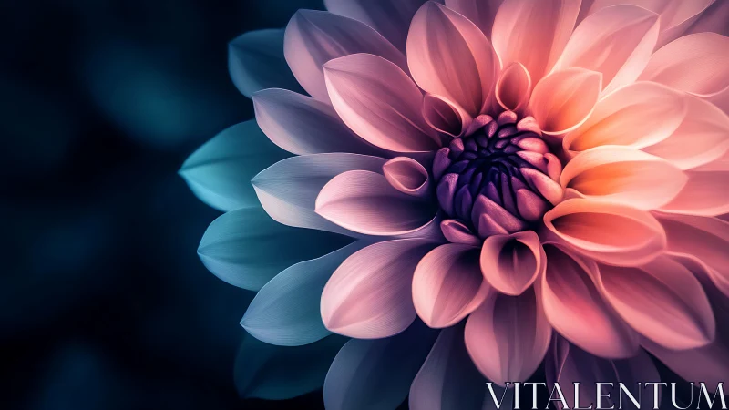 Radiant Dahlia Blooms in Glowing Coral and Teal