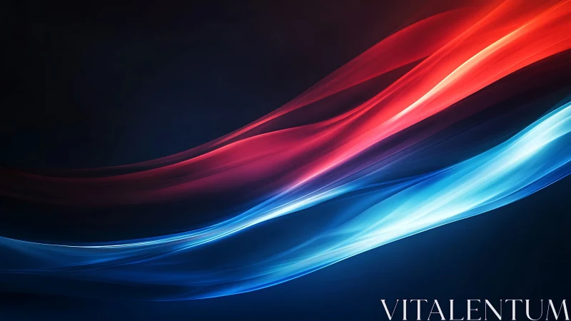 Red and blue luminous wave streaks on dark gradient background.