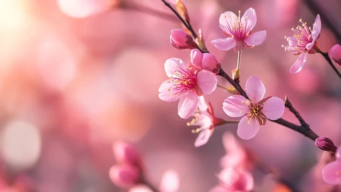 Cherry Blossoms Dance: Delicate Pink Petals in Soft Sunlight.
