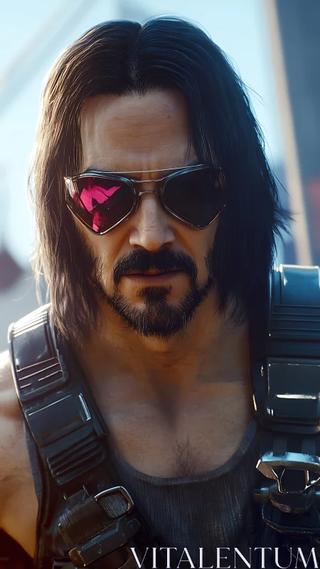 Digital male character portrait shows intense, focused stare