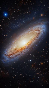 Spiraling galaxy drifts like a luminous whirlpool in velvet space