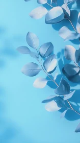 Minimal blue foliage against bright cyan background.