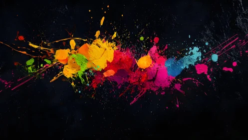 Vibrant Splash of Multicolored Paint on Dark Abstract Background.