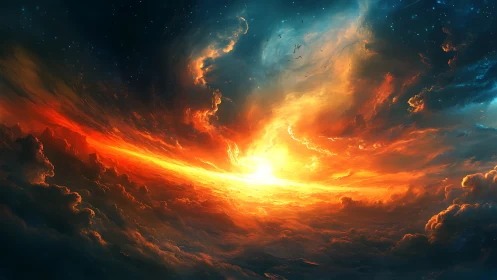Starforged sunrise ignites a celestial river of flame.