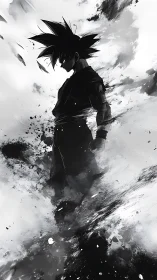 Ink storm crowns a lone anime warrior in swirling shadows