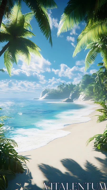 Tropical Sanctuary Where Palm-Framed Waters Meet White Sand Shores.