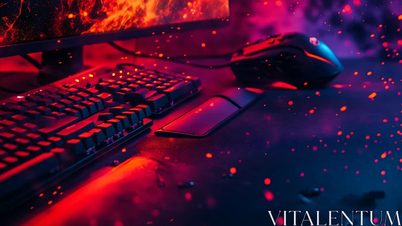 Keys and pixels ignite as a molten gaming battlestation burns