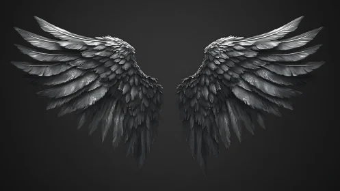 Graceful silver angel wings unfolding in quiet moonlit calm.