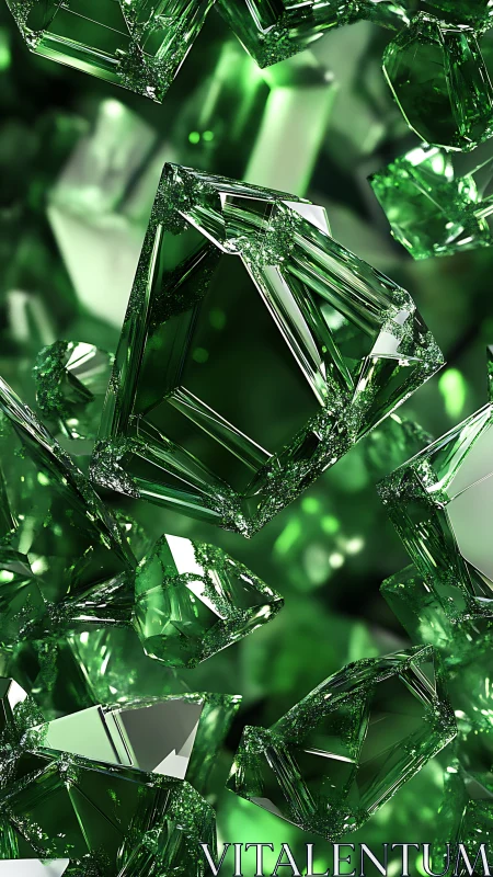 Emerald crystal shards reflect intense neon green light.