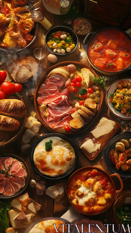 Rustic Mediterranean feast glows under warm golden light.