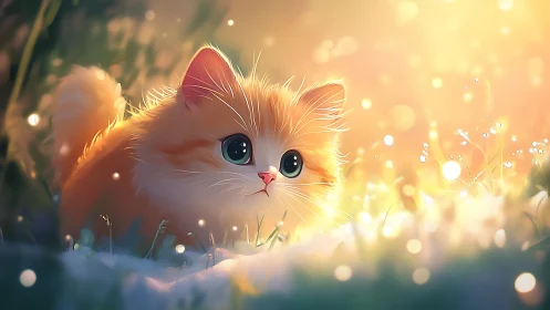 Ethereal Ginger Cat in Luminous Field: Digital Fantasy Portrait