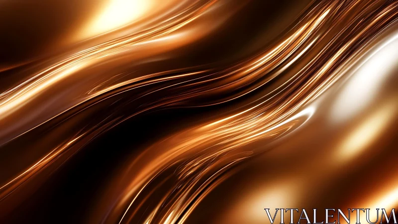 Flowing Metallic Gold Abstract Waves in Modern Digital Art Style.