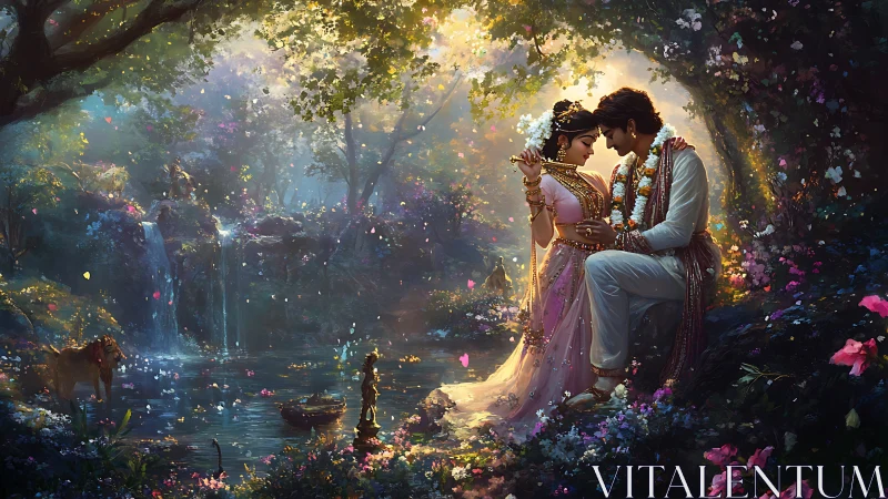 Krishna and Radha's Enchanted Forest Encounter.