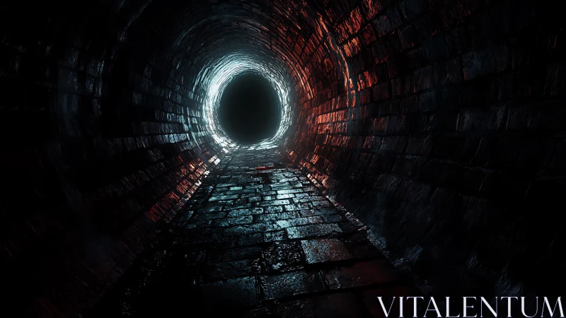 Tunnel bricks whisper toward a neon-ringed void of light