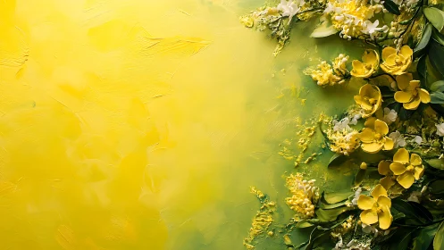 Yellow Orchids and Spring Blooms on Textured Gradient.