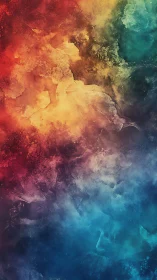 Vibrant nebula texture blends warm reds into deep blues