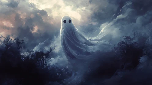 Soft-eyed storm ghost drifts calmly through thunderclouds