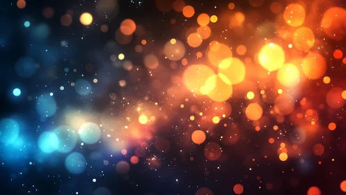 Vibrant bokeh lights in blue and orange abstract digital art.