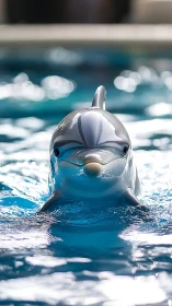 Playful dolphin toy pops up from rippling blue water