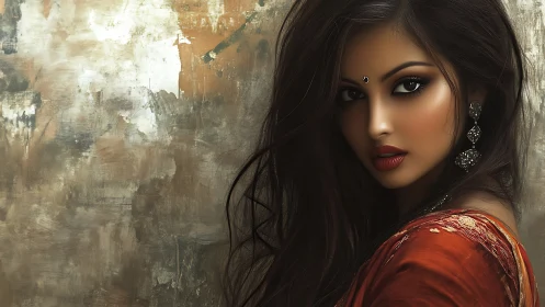 Elegant Woman in Traditional Attire, Artistic Portrait Style.