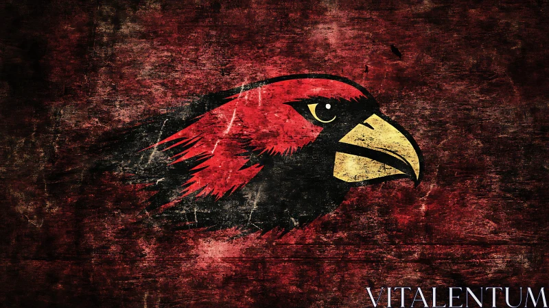 Red cardinal head logo over distressed crimson field.