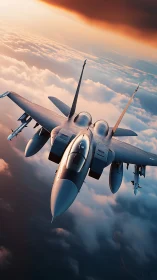 Steel-winged hunter carves a silver path through sunrise clouds