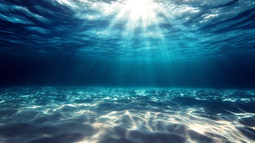 Sunbeams stroll underwater and sketch bright paths on sand