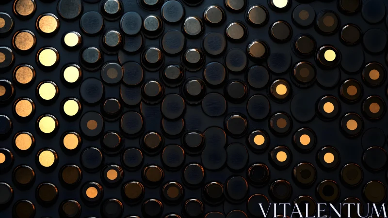 Abstract circular pattern with metallic highlights on dark background.