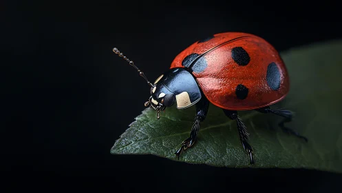 Hyper-detailed ladybug macro on leaf with dramatic lighting