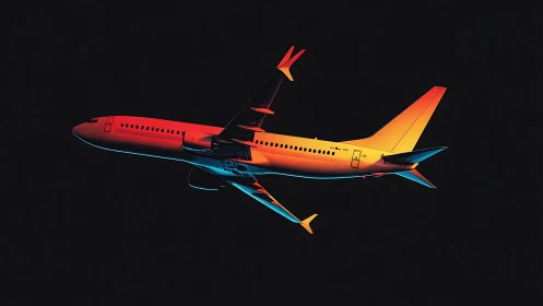 Glow-lit night flight airplane drifting through quiet skies.