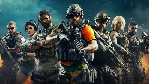 Tactical special ops squad in high-detail digital battle render