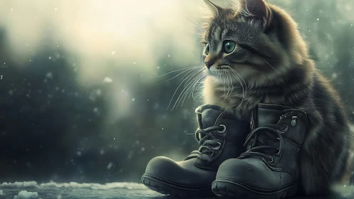 Anthropomorphic Kitten in Combat Boots: Whimsical Winter Narrative.
