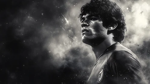 Powerful football portrait glows against a smoky night sky