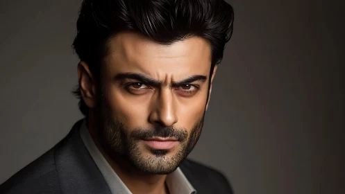 Man with intense expression in close-up studio portrait