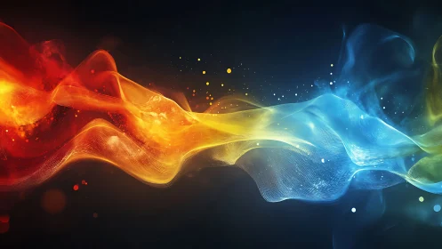 Dynamic red blue energy waves with luminous particulate filaments