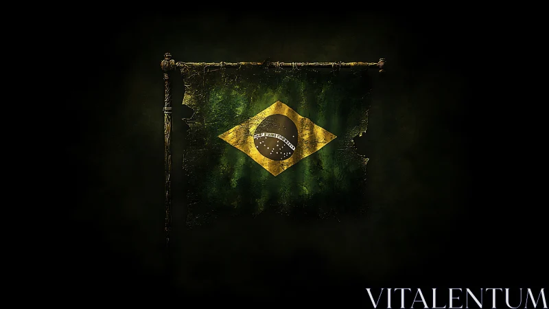 Weathered Brazilian banner broods in cinematic green shadows
