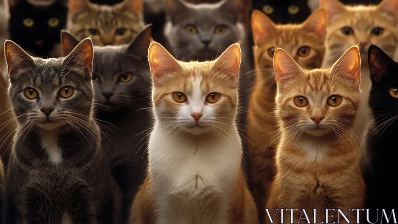 Multiple Cats Grouped Together with Varied Coat Coloration