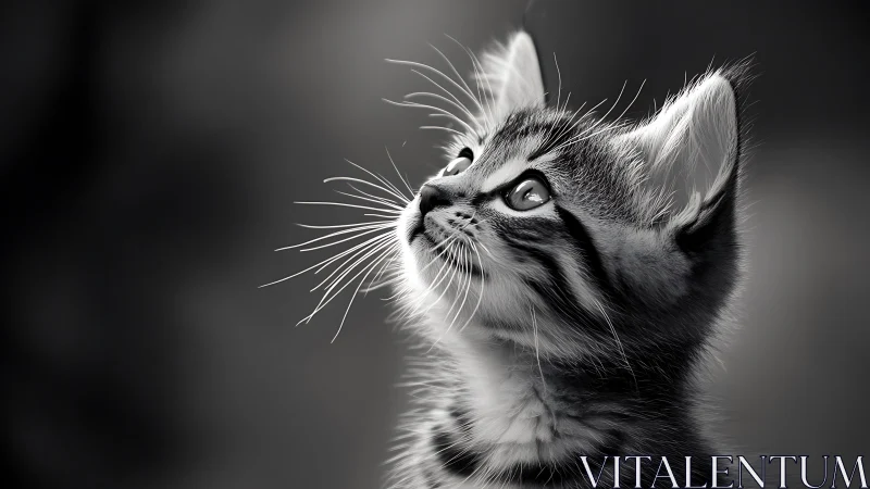 Young Tabby Cat Looking Upward in Profile.