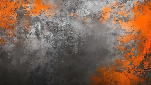 Abstract grunge texture with orange splashes and gray tones.