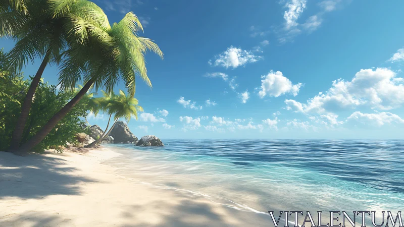 Tropical Beach Cove with Palm Trees and Turquoise Waters