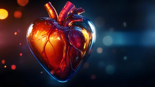 Glowing Anatomical Heart in Futuristic Digital Art Style.