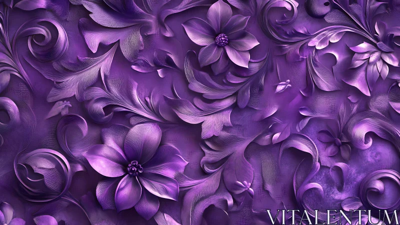 Purple Floral Carved Relief with Scrollwork Elements