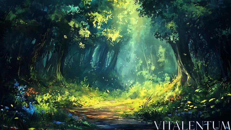 Enchanted Forest Tunnel with Radiant Light